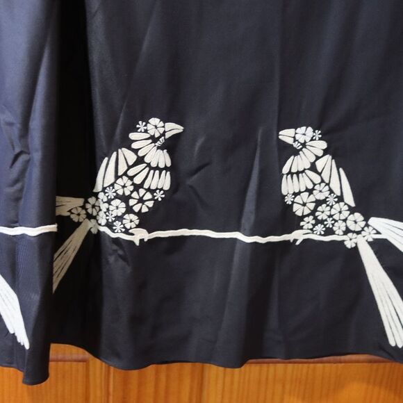 Rajeshpratasingh Vintage Black Silk Bird Midi Skirt XL - Picture 7 of 10